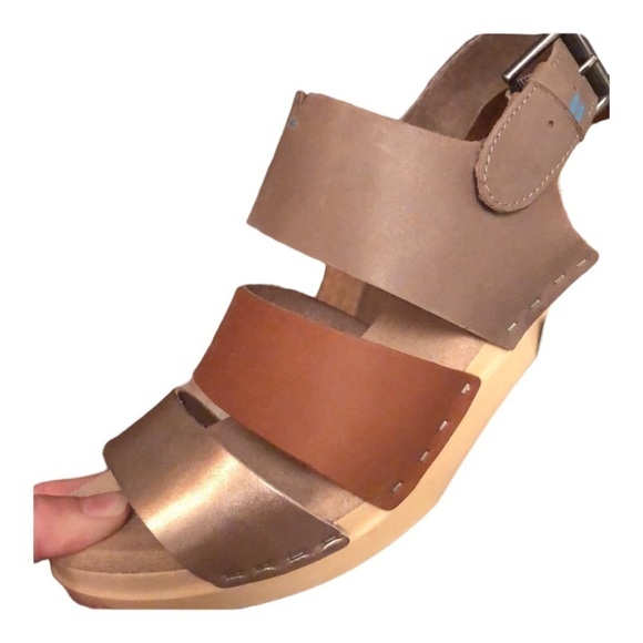 TOMS Phoebe Block Heel Wood Clog Sandal Olive Brown Gold Womens Size 10 NWT - Picture 5 of 10